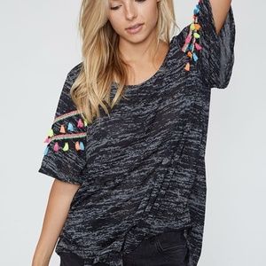 Charcoal Tassel Trim top with self tie front